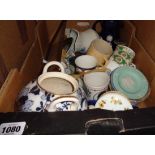 A box containing a quantity of ceramic and glass items including Wedgwood, Minton, etc.