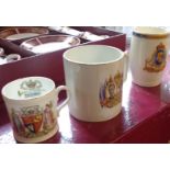 A Foley china 1911 Coronation mug - sold with two further 1937 examples - various condition