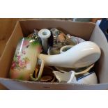 A box containing a quantity of assorted ceramics, including stoneware hot water bottle, Torquay