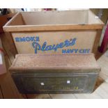 An old Players Navy Cut advertising crate with wooden frame and cardboard pictorial panels