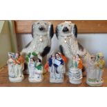 Five small Victorian Staffordshire figure groups including Queen Victoria and Prince Albert,