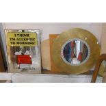 A vintage Snoopy wall mirror; 'I Think I'm Allergic to Morning!' - sold with wide brushed brass