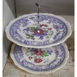 A Copeland Spode two tier cake stand decorated in the Mayflower pattern