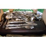 A box containing a large quantity of silver plated and other cutlery including Oriental white