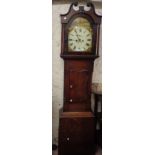 A 19th Century oak longcase clock, the 33cm painted arched dial with seconds dial and date