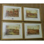 A set of four gilt framed small format coloured hunting prints