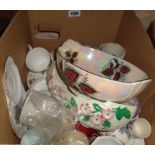 A box containing assorted ceramic items including Maling ware, etc.