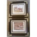 A pair of metal cornered framed reproduction hunting prints 'Brocklesby Hounds' and 'Old Surrey