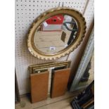 A vintage gilt framed triple dressing table mirror - sold with a vintage Aisonea bevelled circular