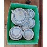 A box containing a quantity of vintage Noritake dinnerware in the Royal Blue pattern including