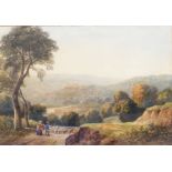 David Cox Snr.: a gilt framed watercolour entitled 'Driving sheep, an evening landscape' - signed