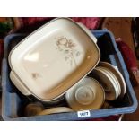 A crate containing a quantity of Denby stoneware dinner and teaware in the Memories pattern