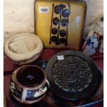 A small quantity of studio pottery including slip decorated dish, etc.