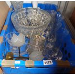 A crate containing a quantity of assorted glassware including bowls, vases, etc.