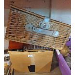 A box containing a quantity of collectable items including wooden box, tide clock, place mats,