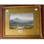 An early 20th Century gilt framed and slipped gouache painting, depicting a moorland view with