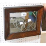 A small old polished walnut framed bevelled oblong wall mirror