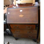 A 60cm Edwardian inlaid mahogany bureau with fitted interior and three long graduated drawers under,