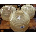 Three old large Pyrex glass lampshades from old streetlamps - various condition
