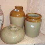 An old Bristol glaze stoneware flagon - sold with a similar storage jar