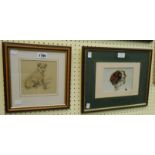 Two small framed coloured dog study prints