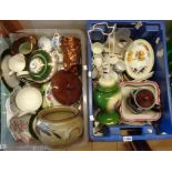 Two boxes containing a quantity of assorted ceramic items including Denby, Staffordshire jugs, etc.