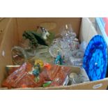 A box containing a quantity of assorted ceramic and glass items including cottageware tea set,