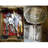 A box containing a quantity of boxed and loose silver plated and other cutlery - various patterns,