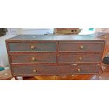 A Victorian five drawer unit containing a quantity of sewing items