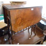 A 59cm Edwardian inlaid walnut Sutherland table with canted corners to top and spindles to ends, set