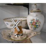 A large Coalport bone china bowl in the Ming Rose pattern, a similar lidded jar, a two handled