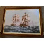 †Montague Dawson: a framed coloured maritime print entitled 'The Action Between Java and