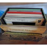 A vintage record case containing a quantity of LP records including Gilbert & Sullivan, Paul