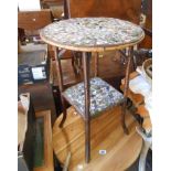 A 45cm diameter antique bamboo two tier occasional table with later ceramic mosaic to surfaces