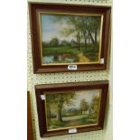 A pair of framed 20th Century decorative oils on canvas, both depicting rural views - both signed