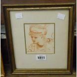 A gilt framed watercolour portrait with typed details verso 'Lady Waterford (1818-1891), friend of