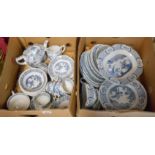 Two boxes containing a large quantity of Masons Ironstone Old Chelsea pattern blue and white china