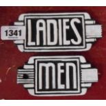 A pair of modern painted cast iron 'men' and 'ladies' signs