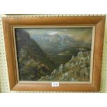 An oak framed oil on canvas, depicting an Italian mountain landscape - cropped and partially