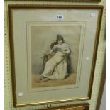 P.J. Antoine: a framed mixed media portrait of a seated lady holding a fan - signed