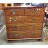 A 1.1m Victorian burr walnut veneered chest of two short and three long graduated drawers, set on