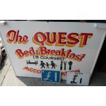 A large hand painted sign for The Quest Bed and Breakfast - sold with two metal "£1" signs