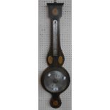 An Edwardian inlaid mahogany banjo barometer/thermometer with dial marked for Bird, Grantham and