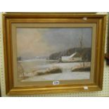 AS: a gilt framed oil on canvas, depicting a winter landscape - signed with initials and dated '21 -