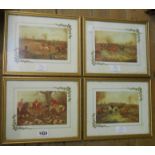 A set of four gilt framed small format coloured hunting prints