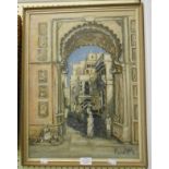 Kenneth Witt: a framed 20th Century oil on board, depicting a North African town archway with