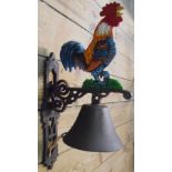 A modern painted cast Iron cockerel pattern porch bell