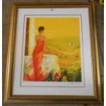 Emille Bellet: a gilt framed large format signed limited edition coloured lithographic print