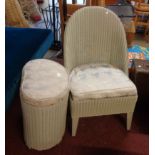 A vintage Lloyd Loom wicker tub chair with original sprayed blue finish and drop in seat - sold with