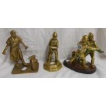 A cast brass figural group depicting Victorian fireman, set on wooden base - sold with a similar